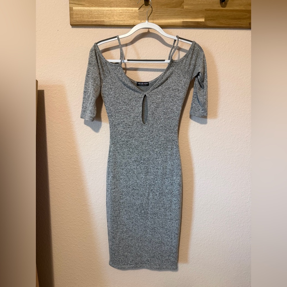 Fashion Nova Grey Keyhole Scoop Midi Dress